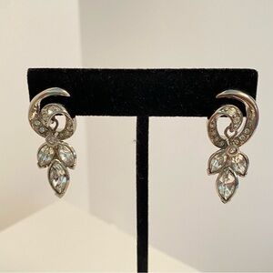 Avon Spiral Twist Rhinestone Silver-Tone Pierced Earrings Vintage 90s